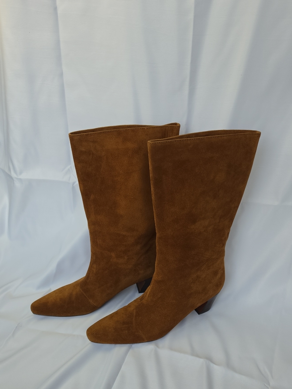 LOEFFLER RANDALL Cleo Cacao Suede Mid Calf Western Boho Pull On Heeled Boots 11
